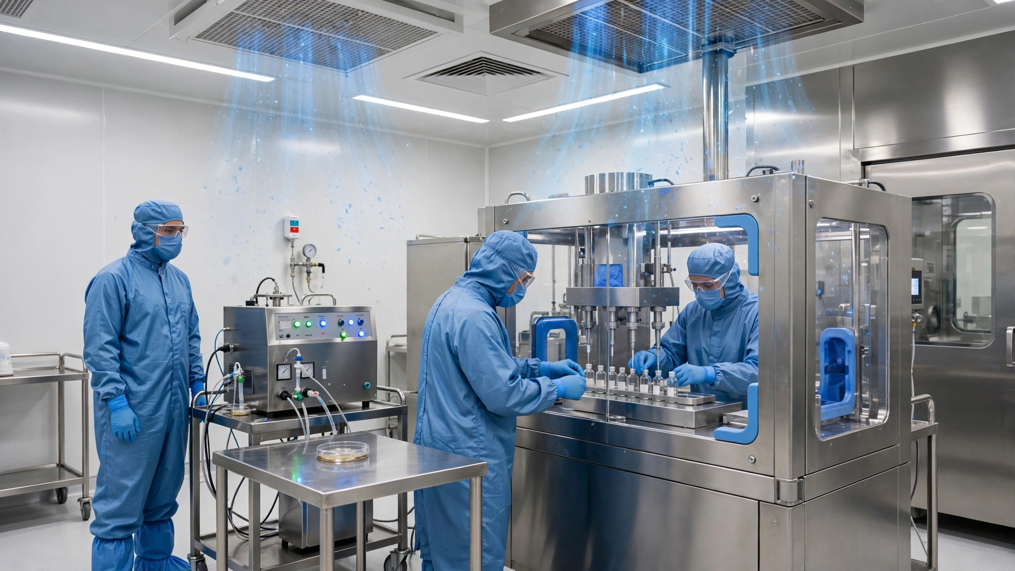 Contamination Control Strategy in pharmaceutical cleanroom manufacturing with sterile gowning and environmental monitoring