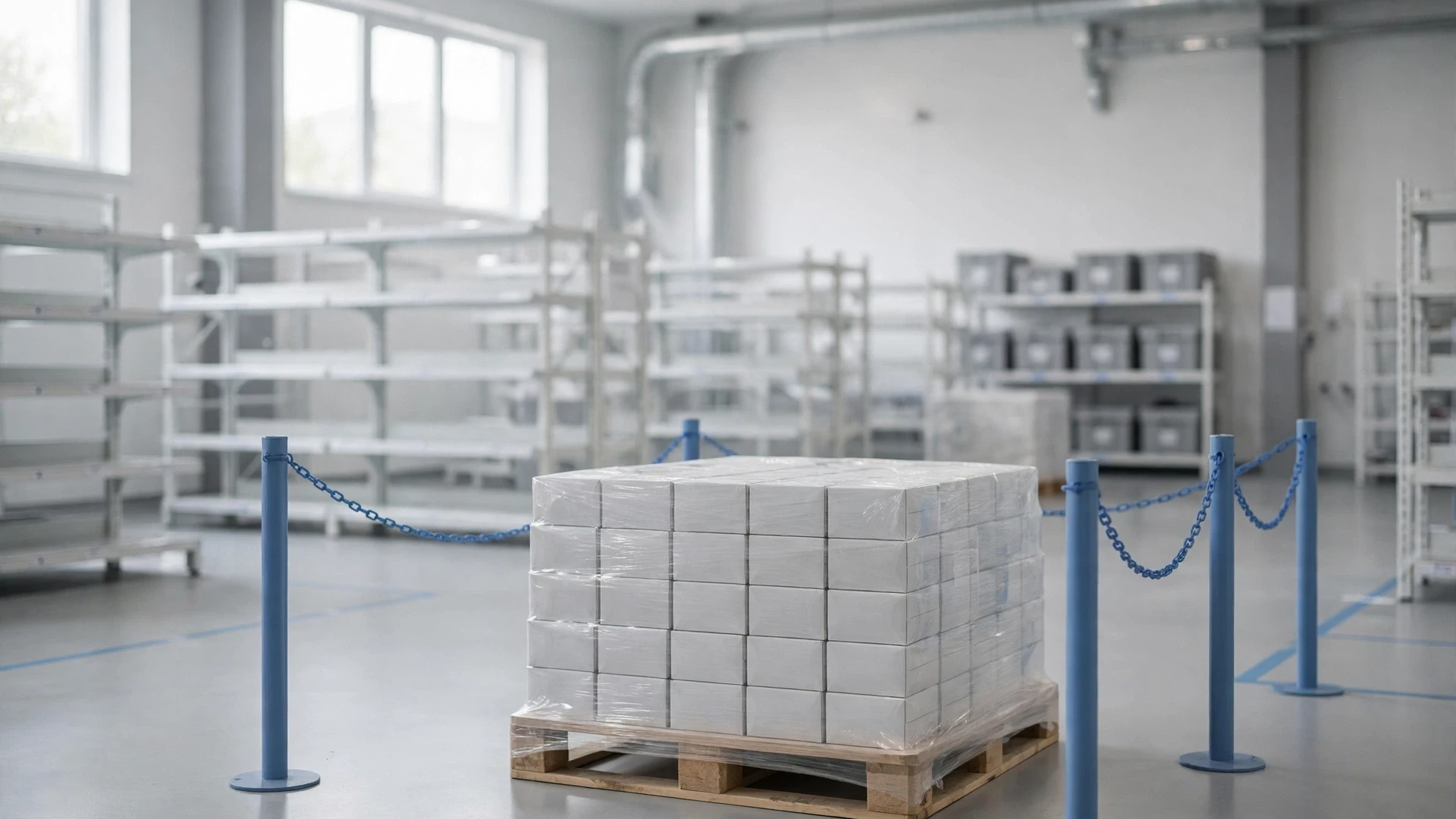 Pallet of sealed medicinal products held in quarantine at an EU MIA licence holder's GMP warehouse awaiting QP certification